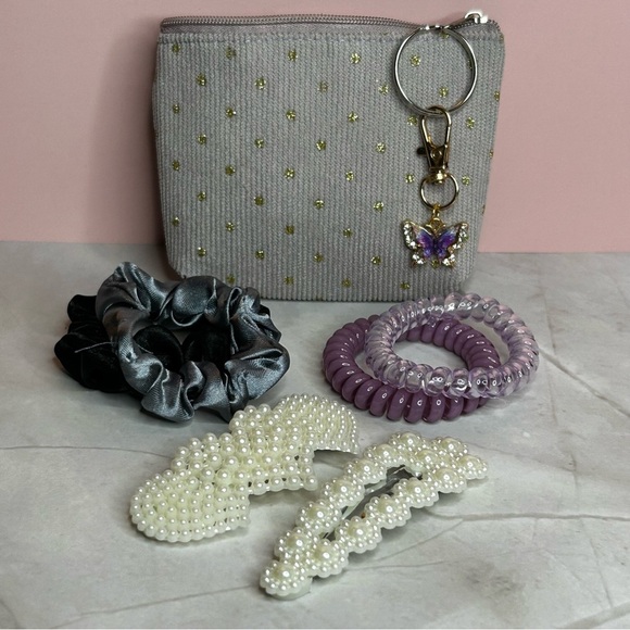 8 Piece Hair Accessories with Storage Pouch and Dazzling Butterfly Keychain - Picture 2 of 4